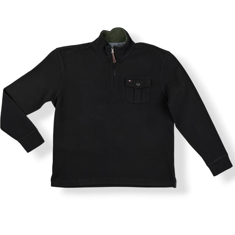 Tommy Hilfiger Sweater Men XL Black 1/4 Zip Popover Knit Long Sleeve NWOT